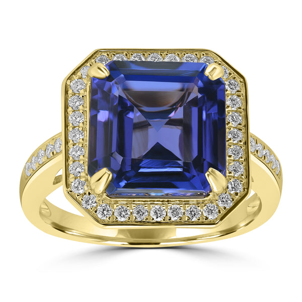 5.771ct Tanzanite Rings with 0.294tct Diamond set in 18K Yellow Gold