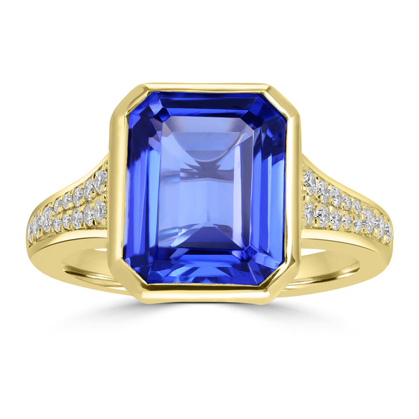 5.91ct Tanzanite Rings with 0.245tct Diamond set in 18K Yellow Gold