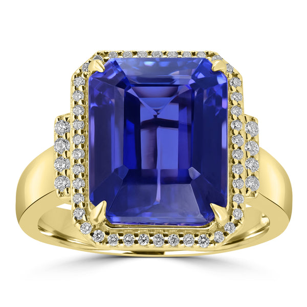 9.151ct Tanzanite Rings with 0.216tct Diamond set in 18K Yellow Gold