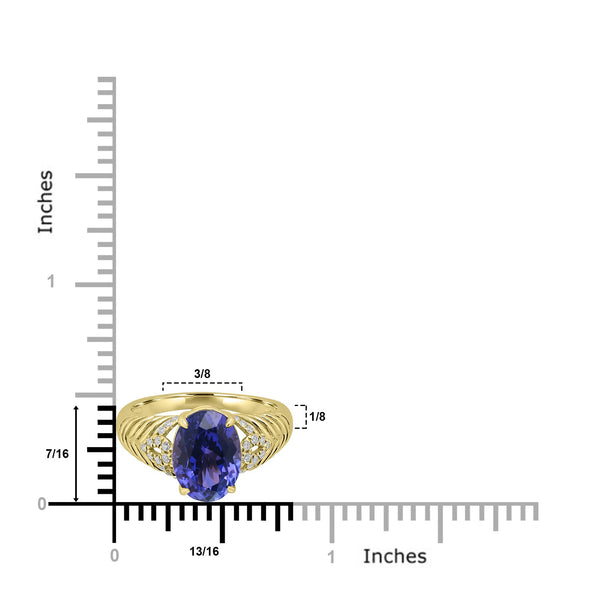 3.488ct Tanzanite Rings with 0.113tct Diamond set in 18K Yellow Gold