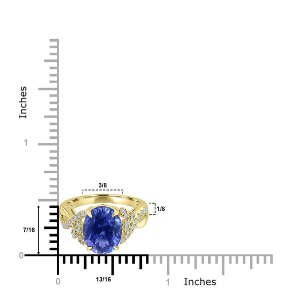 4.12ct Tanzanite Rings with 0.21tct Diamond set in 18K Yellow Gold