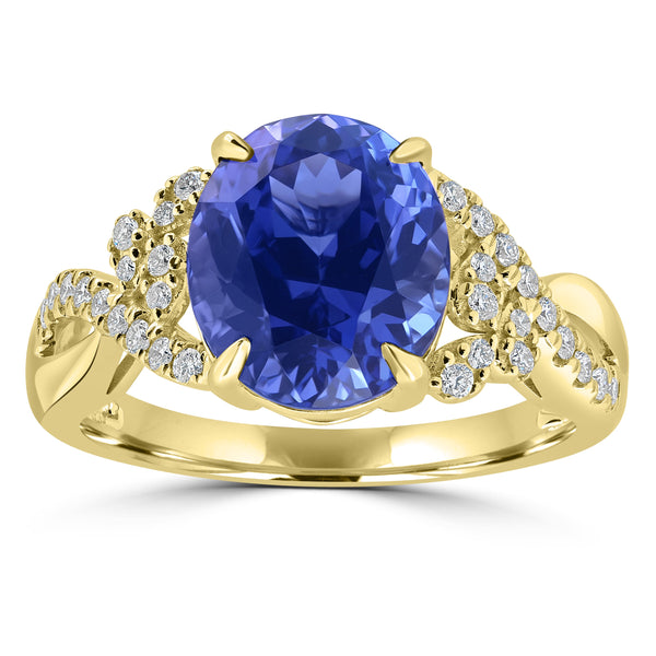 4.12ct Tanzanite Rings with 0.21tct Diamond set in 18K Yellow Gold