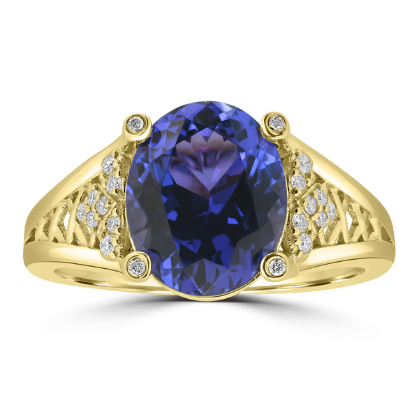 3.504ct Tanzanite Rings with 0.094tct Diamond set in 18K Yellow Gold