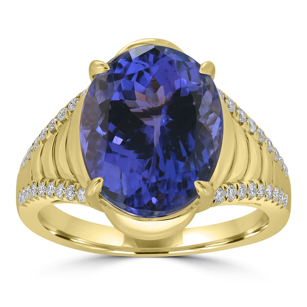 6.774ct Tanzanite Rings with 0.198tct Diamond set in 18K Yellow Gold