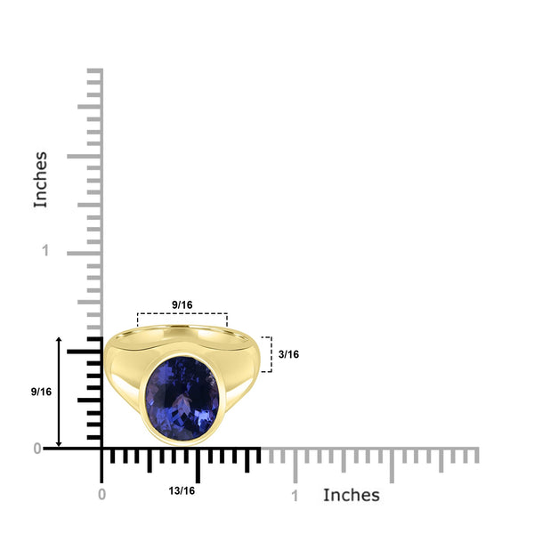 9.092ct Tanzanite Men's Rings with -tct - set in 18K Yellow Gold