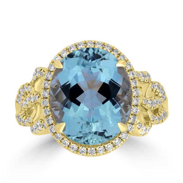 5.99ct Aquamarine Rings with 0.47tct Diamond set in 18K Yellow Gold