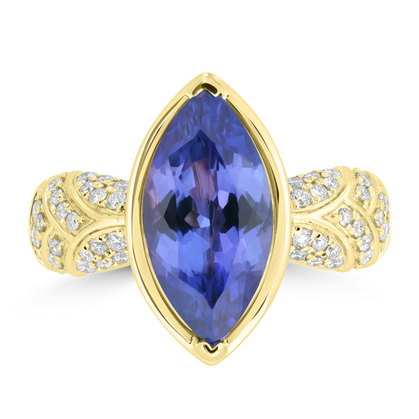 3.39ct Tanzanite Rings with 0.275tct Diamond set in 18K Yellow Gold