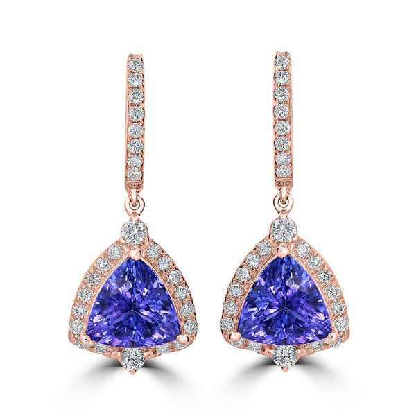 4.38tct Tanzanite Earring with 0.67tct Diamonds set in 14K Rose Gold