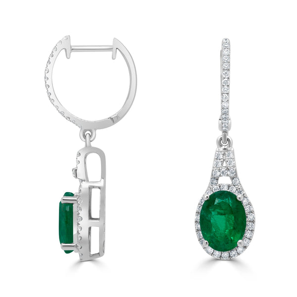 2.53ct Emerald earrings with 0.43ct diamonds set in 14K white gold