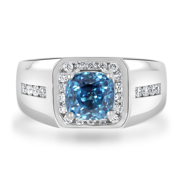 4.57ct Blue Zircon Ring with 0.52tct Diamonds set in 14K White Gold