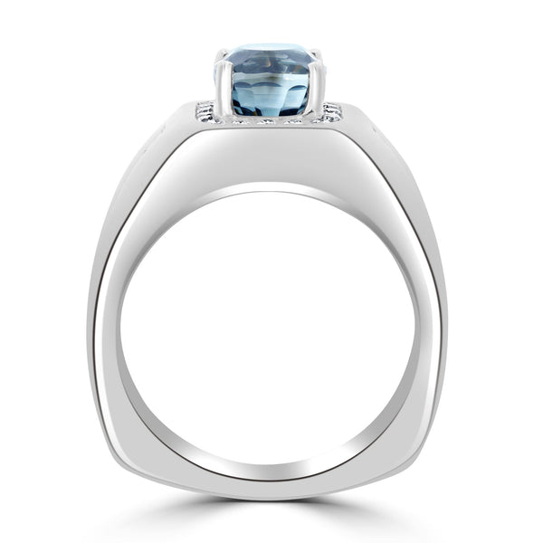 4.57ct Blue Zircon Ring with 0.52tct Diamonds set in 14K White Gold