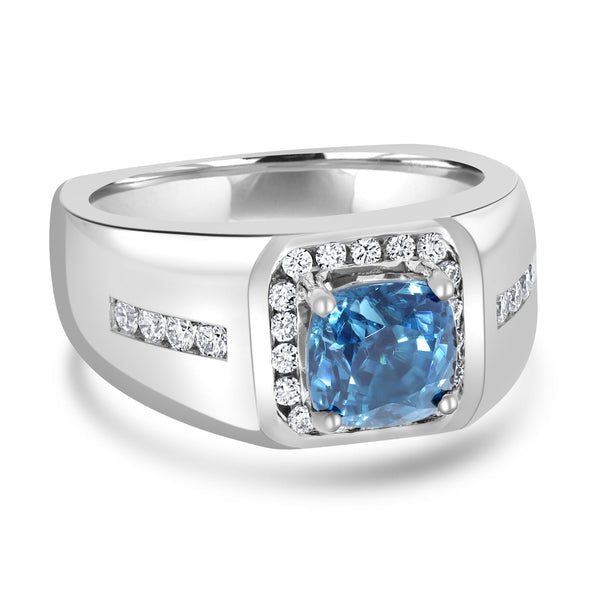 4.57ct Blue Zircon Ring with 0.52tct Diamonds set in 14K White Gold