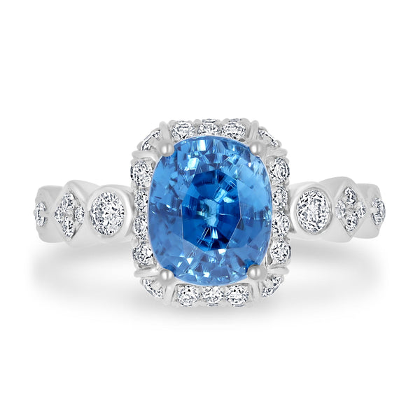 5.21ct Blue Zircon Ring with 0.76tct Diamonds set in 14K White Gold