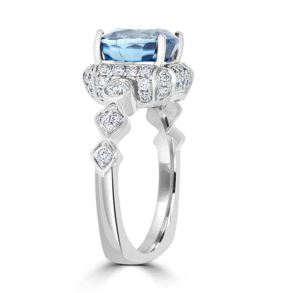 5.21ct Blue Zircon Ring with 0.76tct Diamonds set in 14K White Gold