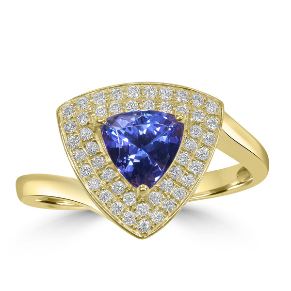 1.22ct Tanzanite Rings with 0.3tct Diamond set in 14K Yellow Gold