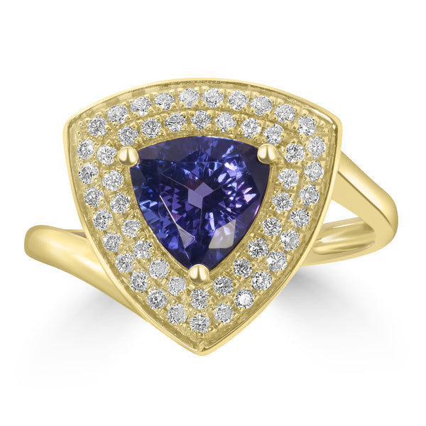 1.23ct Tanzanite Rings with 0.3tct Diamond set in 14K Yellow Gold