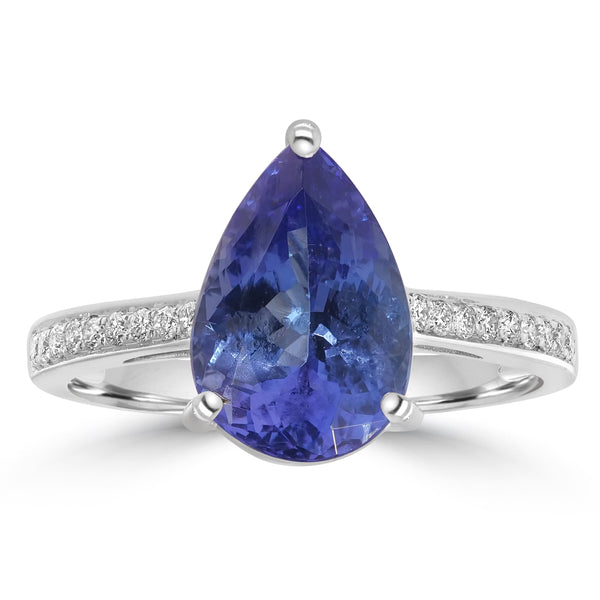 3.08ct Tanzanite Rings with 0.15tct Diamond set in 14K White Gold