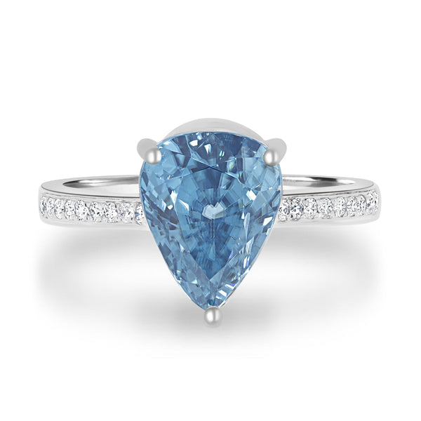 6.24ct Blue Zircon Ring with 0.14tct Diamonds set in 14K White Gold