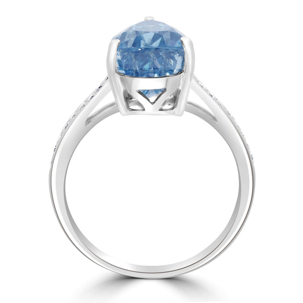 6.24ct Blue Zircon Ring with 0.14tct Diamonds set in 14K White Gold