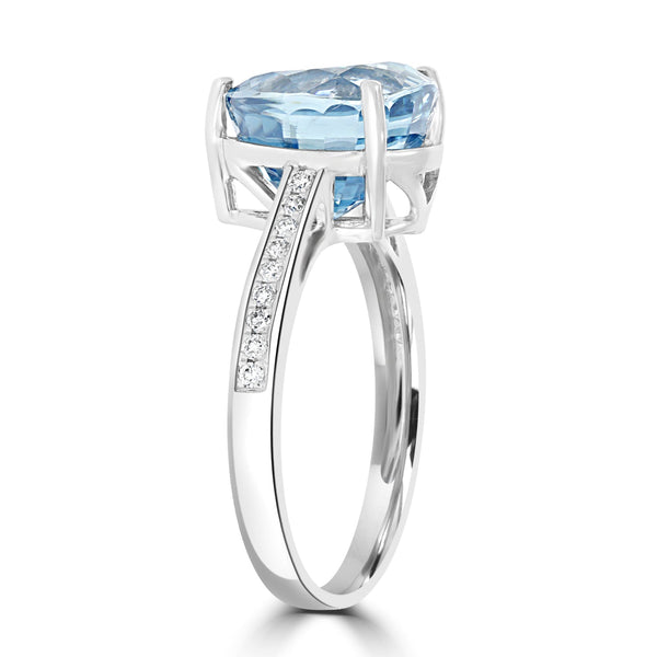 6.24ct Blue Zircon Ring with 0.14tct Diamonds set in 14K White Gold