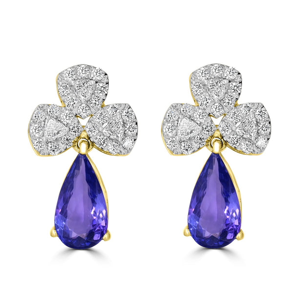 3.3tct Tanzanite Earring with 0.84tct Diamonds set in 14K Yellow Gold