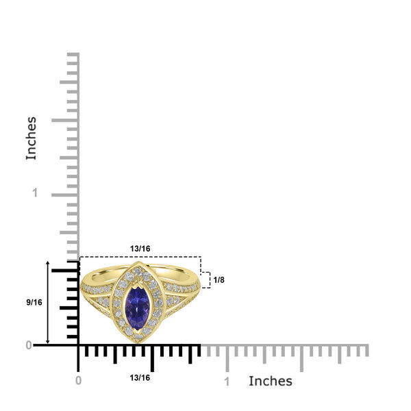 0.67ct Tanzanite Rings with 0.49tct Diamond set in 14K Yellow Gold