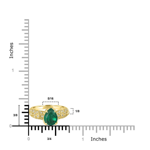 1.6ct Emerald Ring with 0.3tct Diamonds set in 14K Yellow Gold