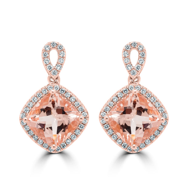 5.6ct Morganite Earring with 0.42ct Diamonds set in 14K Rose Gold