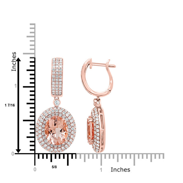 7.02ct Morganite Earring with 1.97ct Diamonds set in 14K Rose Gold