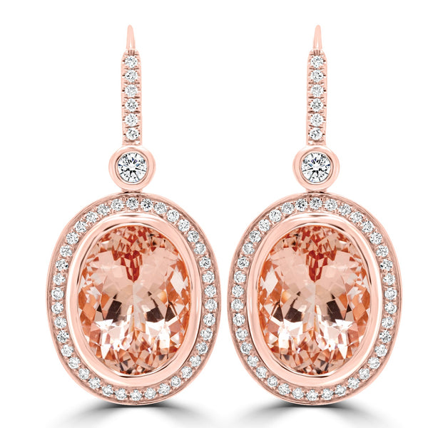 18.30ct Morganite Earring with 1.01ct Diamonds set in 14K Rose Gold