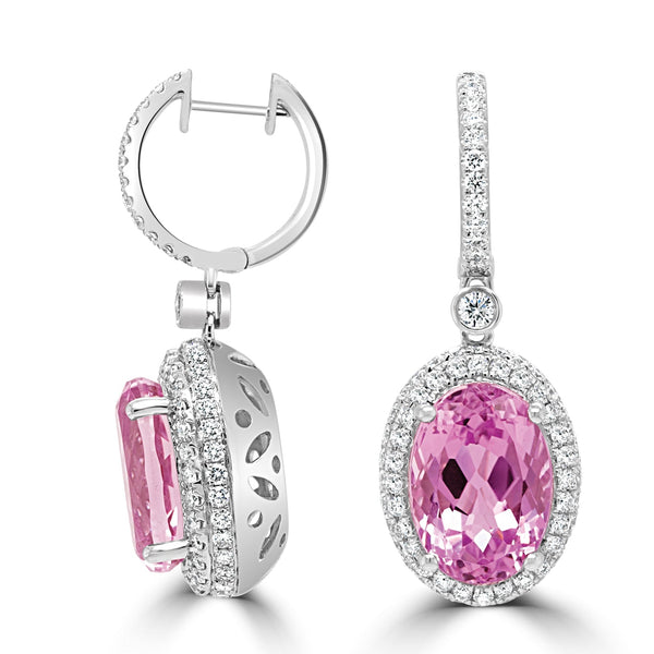 16.18ct Kunzite Earring with 1.79ct Diamonds set in 14K White Gold