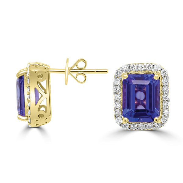 4.33ct Tanzanite Earring with 0.441ct Diamonds set in 14K Yellow Gold