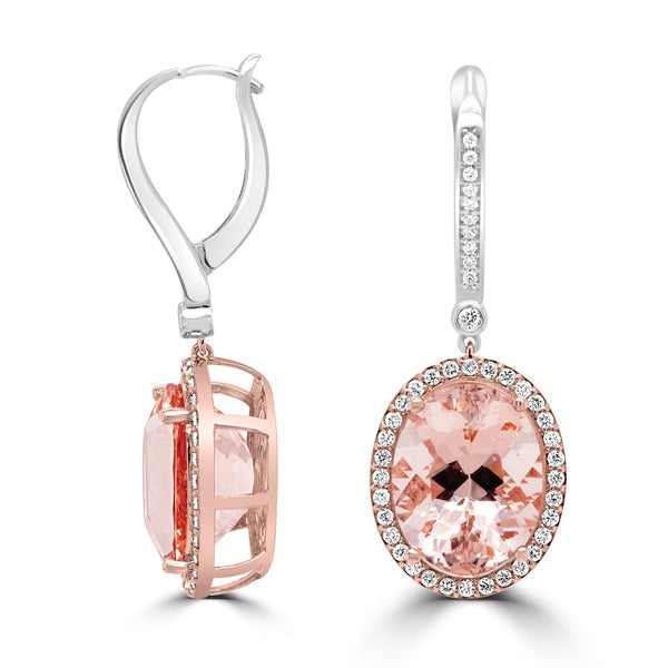 10.94ct Morganite Earring with 0.54ct Diamonds set in 14K Two Tone