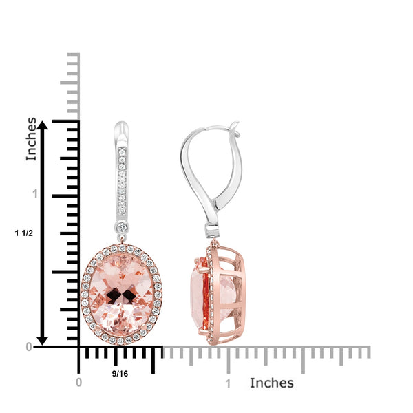 10.94ct Morganite Earring with 0.54ct Diamonds set in 14K Two Tone