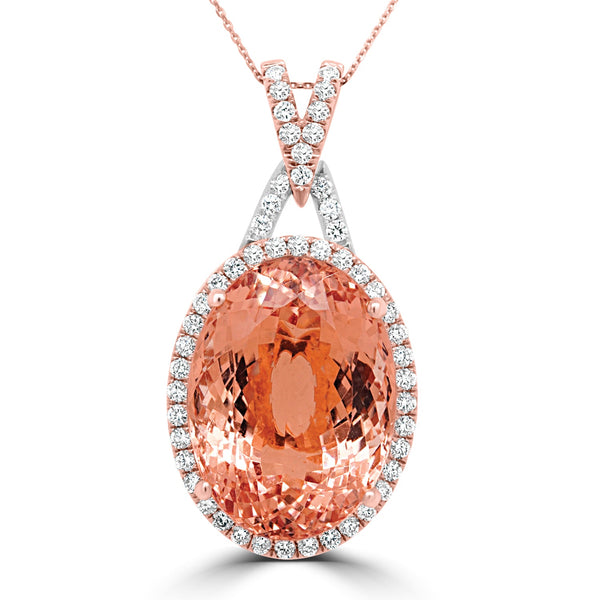 19.82ct Morganite Pendant with 0.76ct Diamonds set in 14K Two Tone