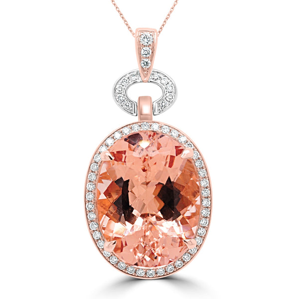 20.78ct Morganite Pendant with 0.6ct Diamonds set in 14K Two Tone