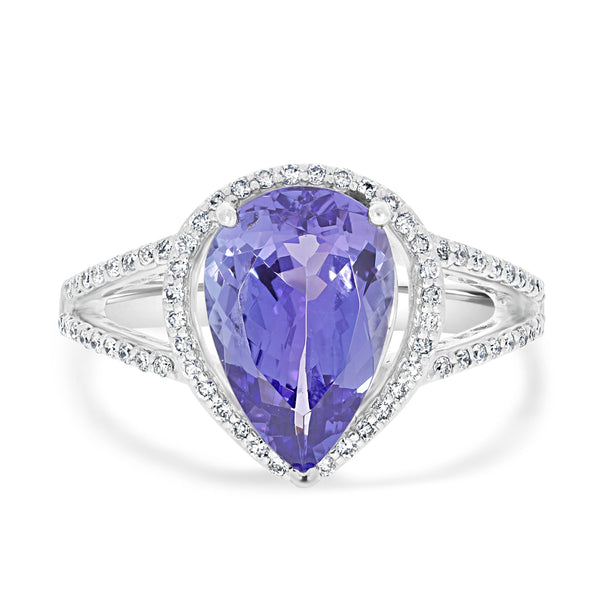 3.5ct Tanzanite Ring with 0.24ct Diamonds set in 14K White Gold