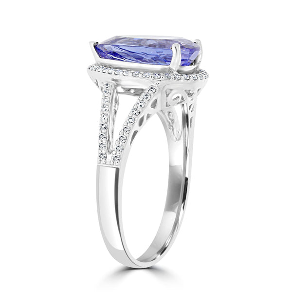 3.5ct Tanzanite Ring with 0.24ct Diamonds set in 14K White Gold