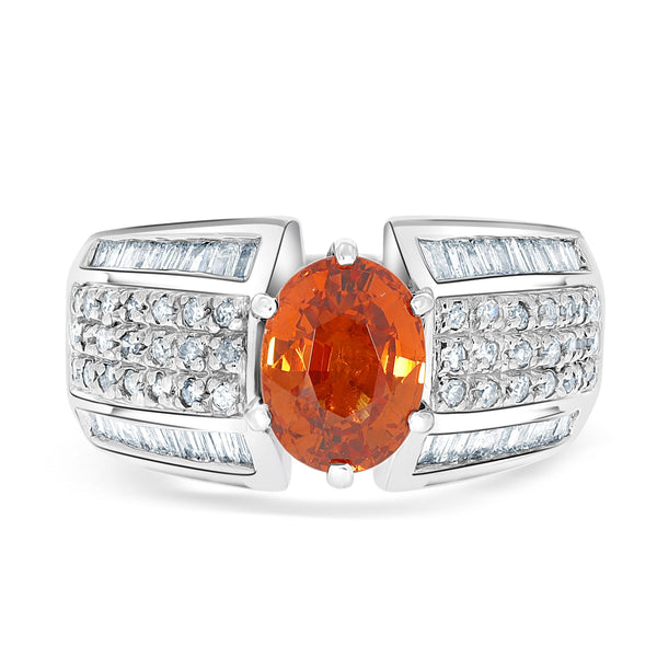 1ct Men Garnet Ring With Diamonds Set in 14K White Gold