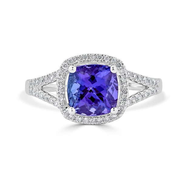 1.89ct Tanzanite ring with 0.22tct diamonds set in 14K white gold