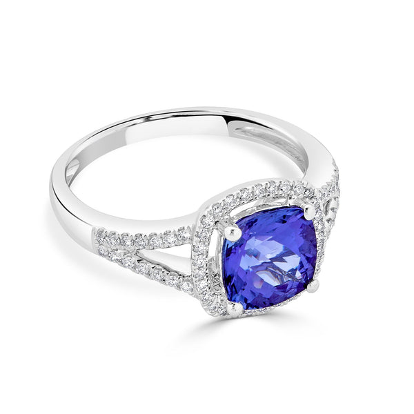 1.89ct Tanzanite ring with 0.22tct diamonds set in 14K white gold