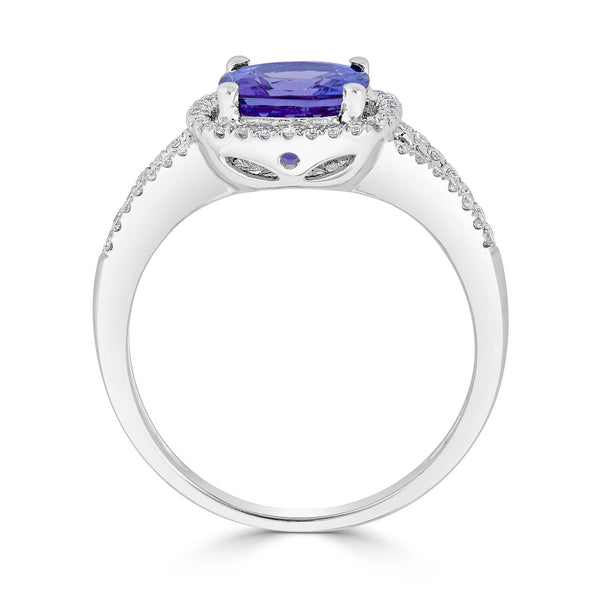 1.89ct Tanzanite ring with 0.22tct diamonds set in 14K white gold