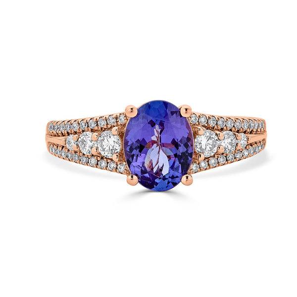 1.70ct Tanzanite Ring With 0.37tct Diamonds Set In 14Kt Rose Gold