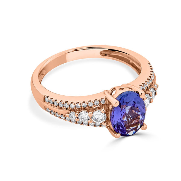 1.70ct Tanzanite Ring With 0.37tct Diamonds Set In 14Kt Rose Gold