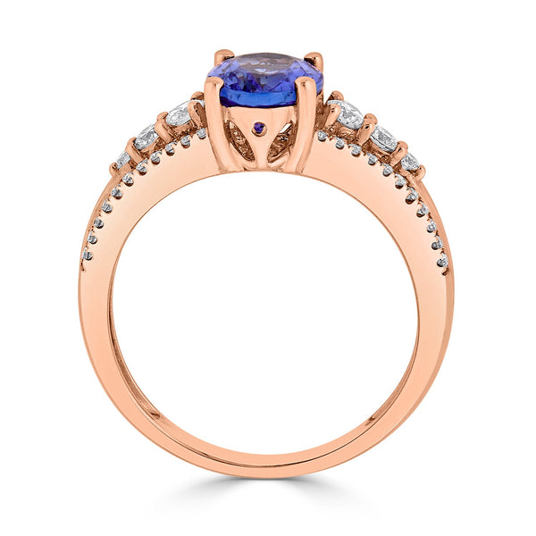 1.70ct Tanzanite Ring With 0.37tct Diamonds Set In 14Kt Rose Gold