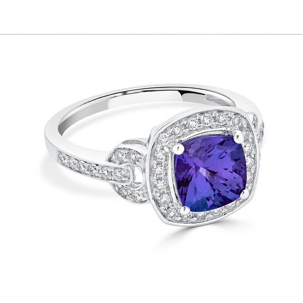 2.06Ct Tanzanite Ring With 0.37Tct Diamonds Set In 14Kt White Gold