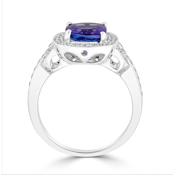 2.06Ct Tanzanite Ring With 0.37Tct Diamonds Set In 14Kt White Gold