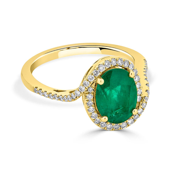 2.07ct Emerald Ring with 0.31tct Diamonds set in 14K Yellow Gold