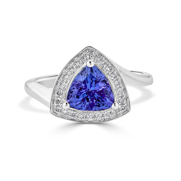 1.59Ct Tanzanite Ring With 0.15Tct Diamonds Set In 14Kt White Gold