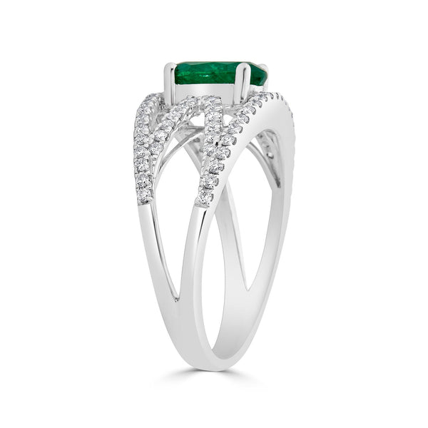 1.13ct Emerald Ring with 0.41tct Diamonds set in 14K White Gold